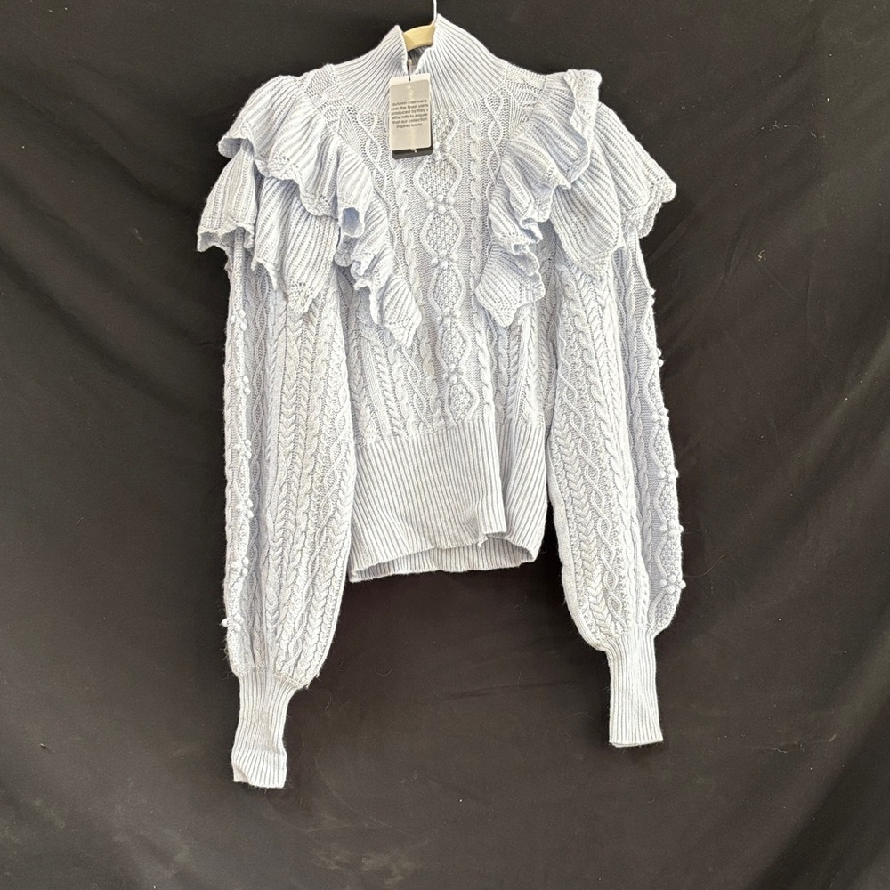 Autumn Cashmere Light Blue Ruffled Sweater